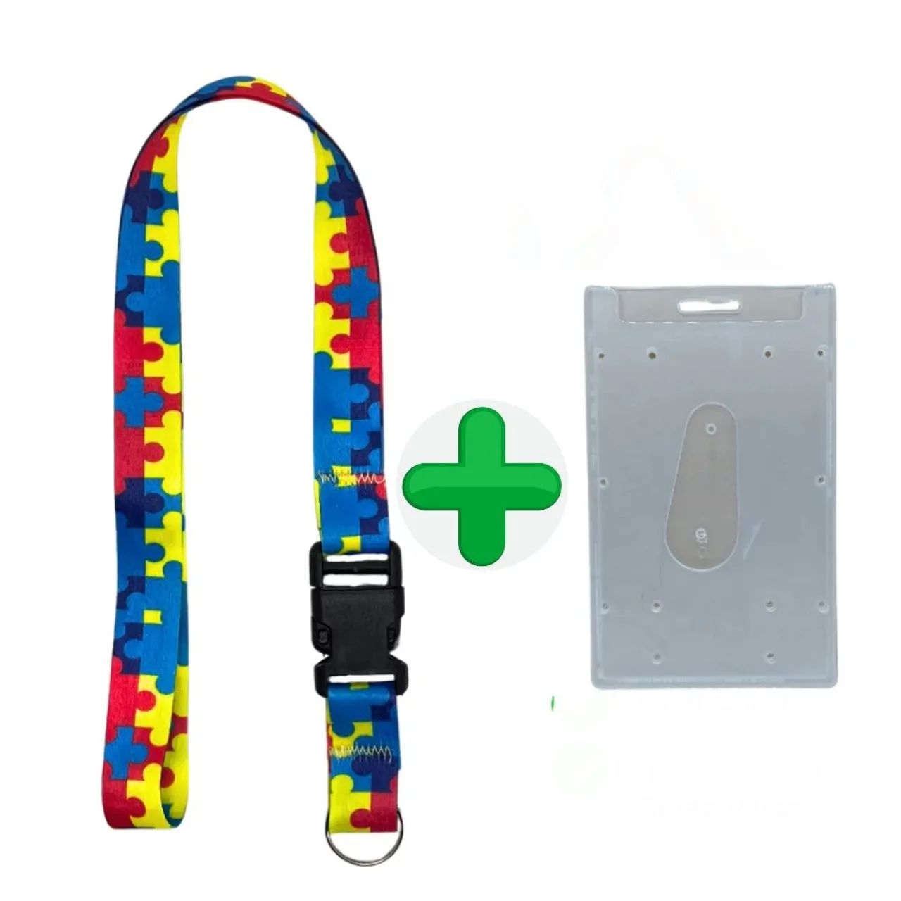Cordão Autismo - Quebra cabeça com porta-crachá 
