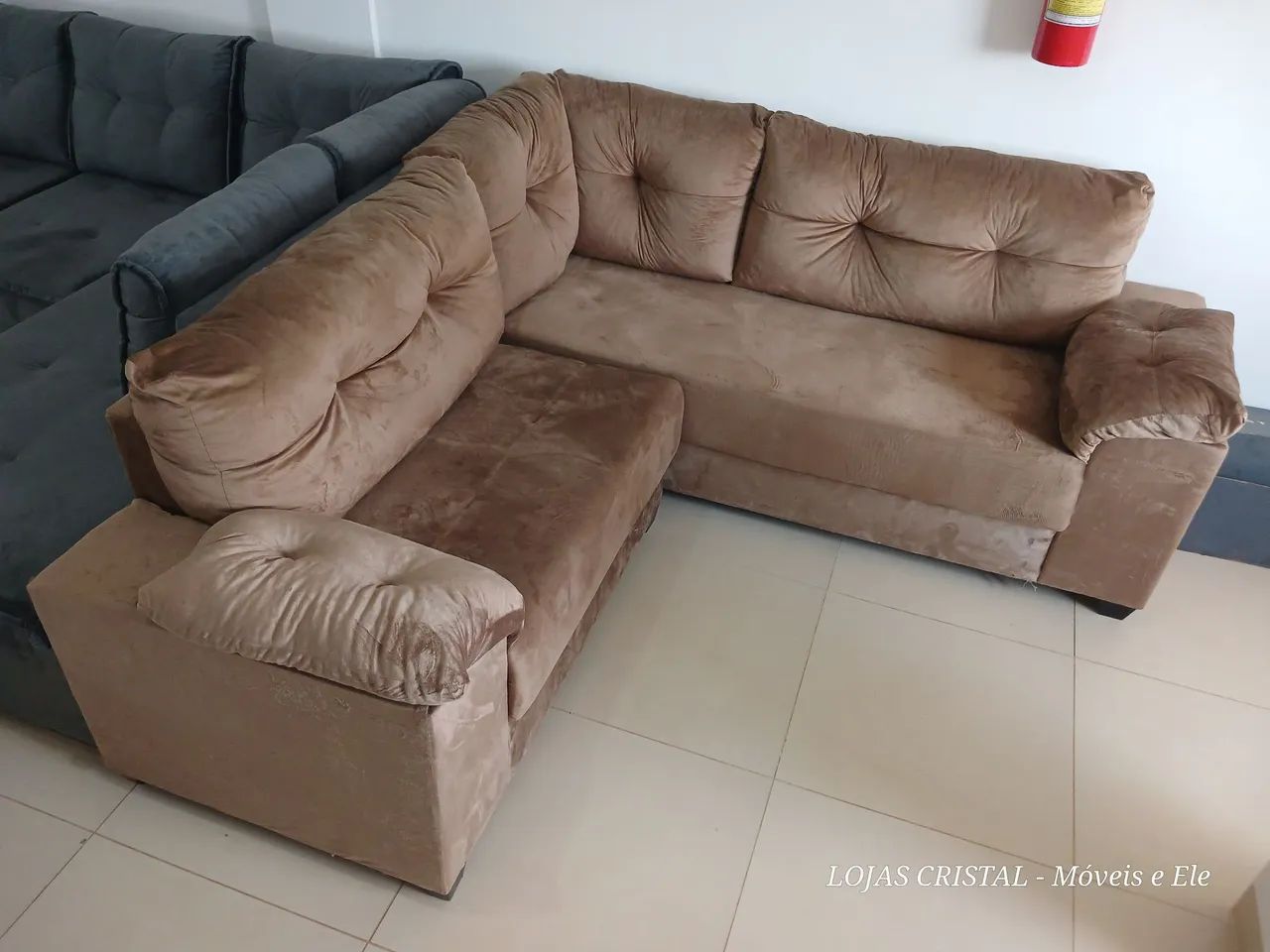 Sofá de Canto em Suede Bege - Novo