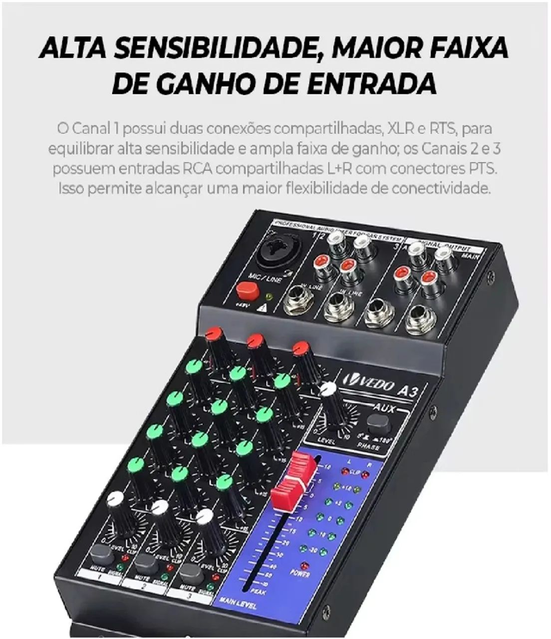 Mesa Mix 3Canais Professional  Sound Mixer Console Entrada de computador 48v Power  - Foto 4