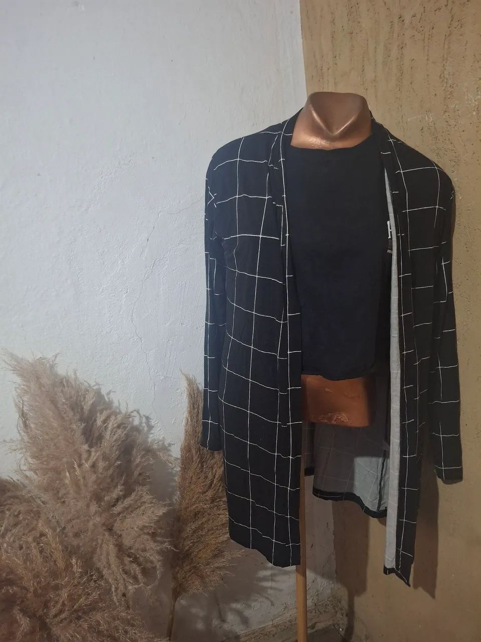 Cardigan xadrez preto e branco tm M serve P - Foto 2