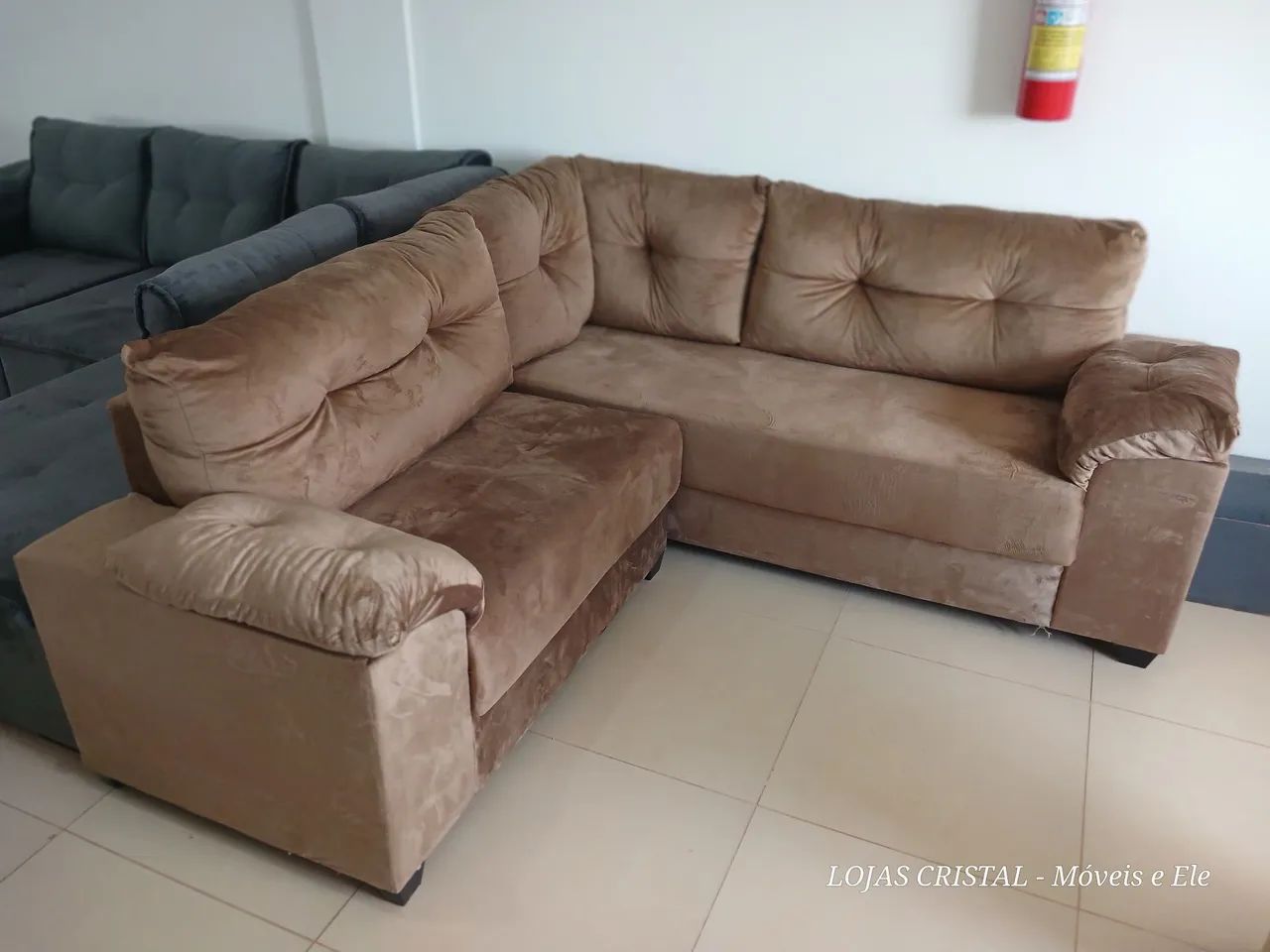 Sofá de Canto em Suede Bege - Novo - Foto 2