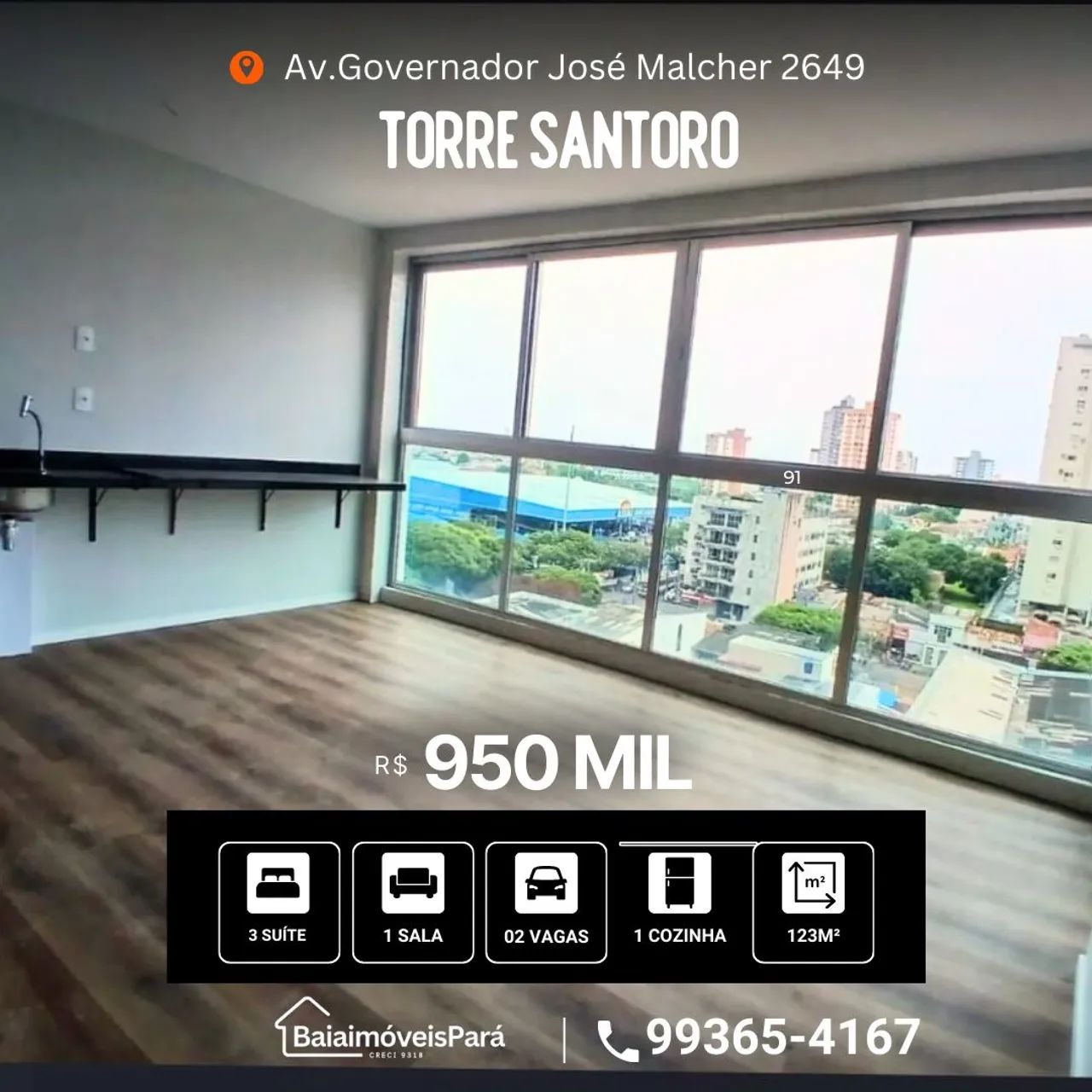Edifício Torre Santoro, 3 suítes,2 vagas em Belém -Pará