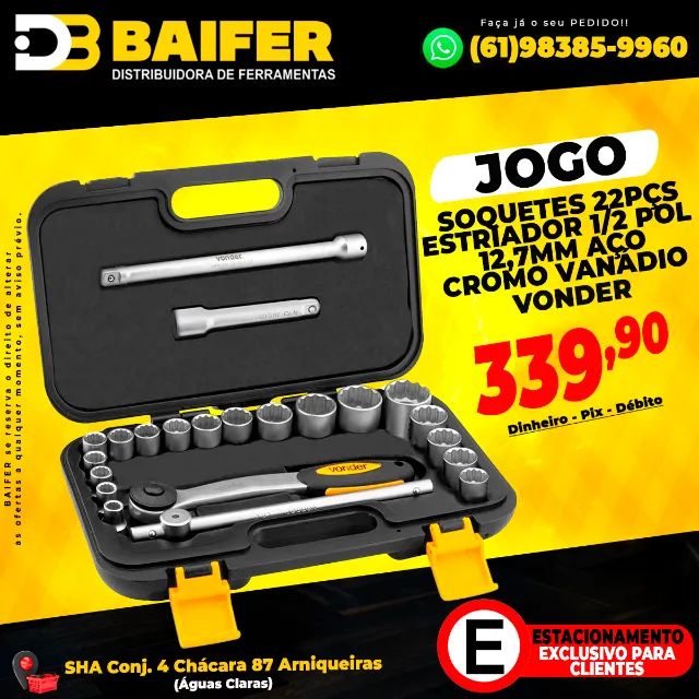 Jogo Com 22 Peças Soquetes Estriador 1/2 Pol 12,7mm Aço Cromo Vanádio 