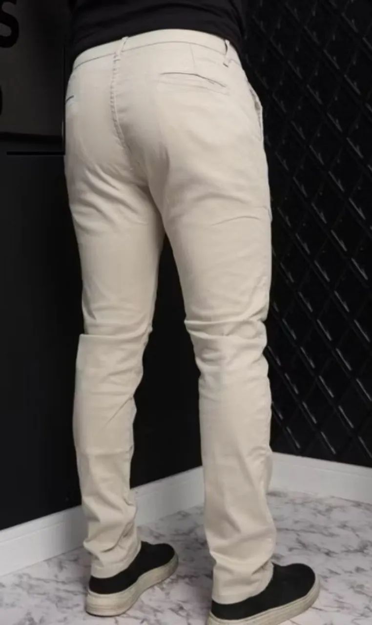 Calça Sarja Alfaiataria  Bege Masculina - Foto 2