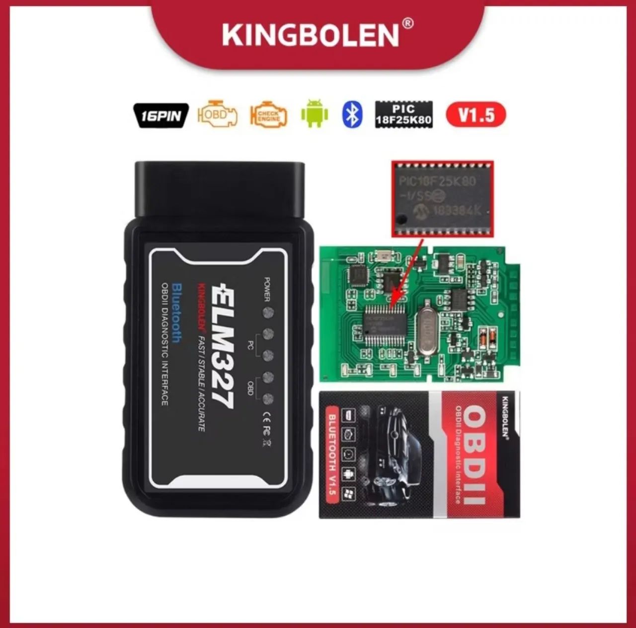 Scanner Elm327 Bluetooth Compatível Com V1.5 PIC18F25K80 wifi elm327<br>