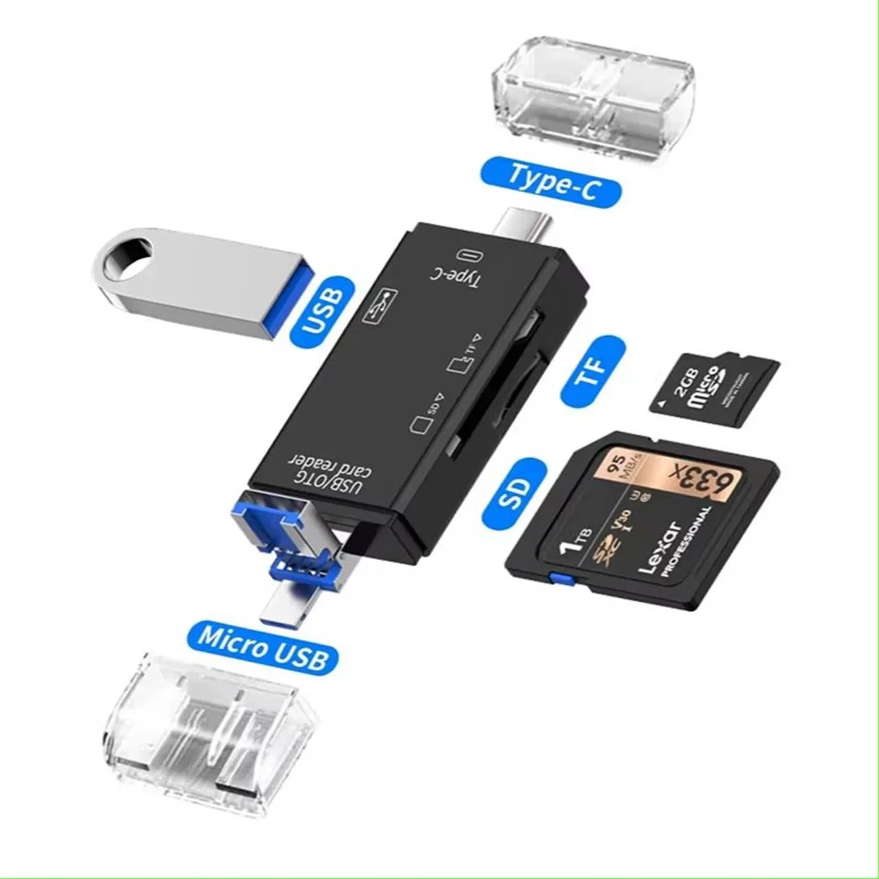 Leitor Hub Porta Usb Cartão Micro Plug  Tipo C e V8 - Foto 3