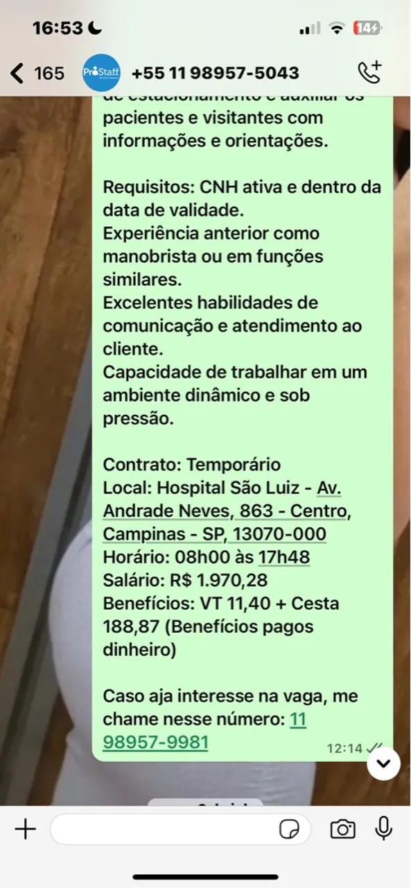 Vaga: Operador de estacionamento - Campinas