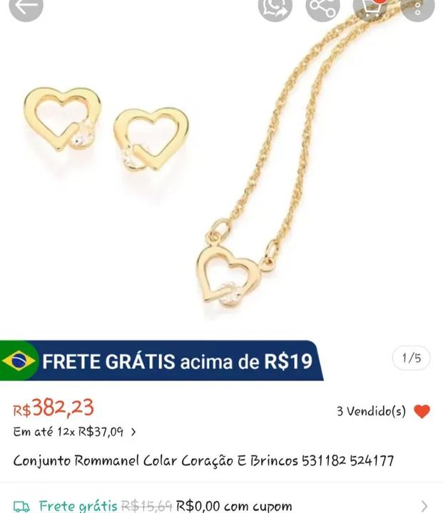 Conjunto da Rommanel folheado a ouro c8olar e brincos - Foto 2