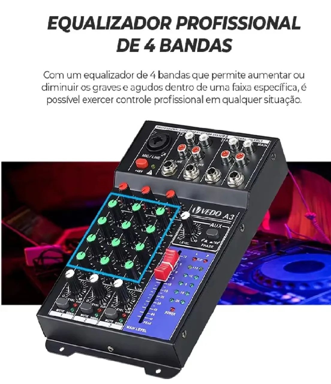 Mesa Mix 3Canais Professional  Sound Mixer Console Entrada de computador 48v Power  - Foto 3