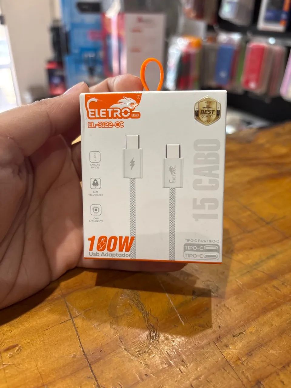 Cabo de Dados 100W Tipo-C para Tipo-C - Eletro