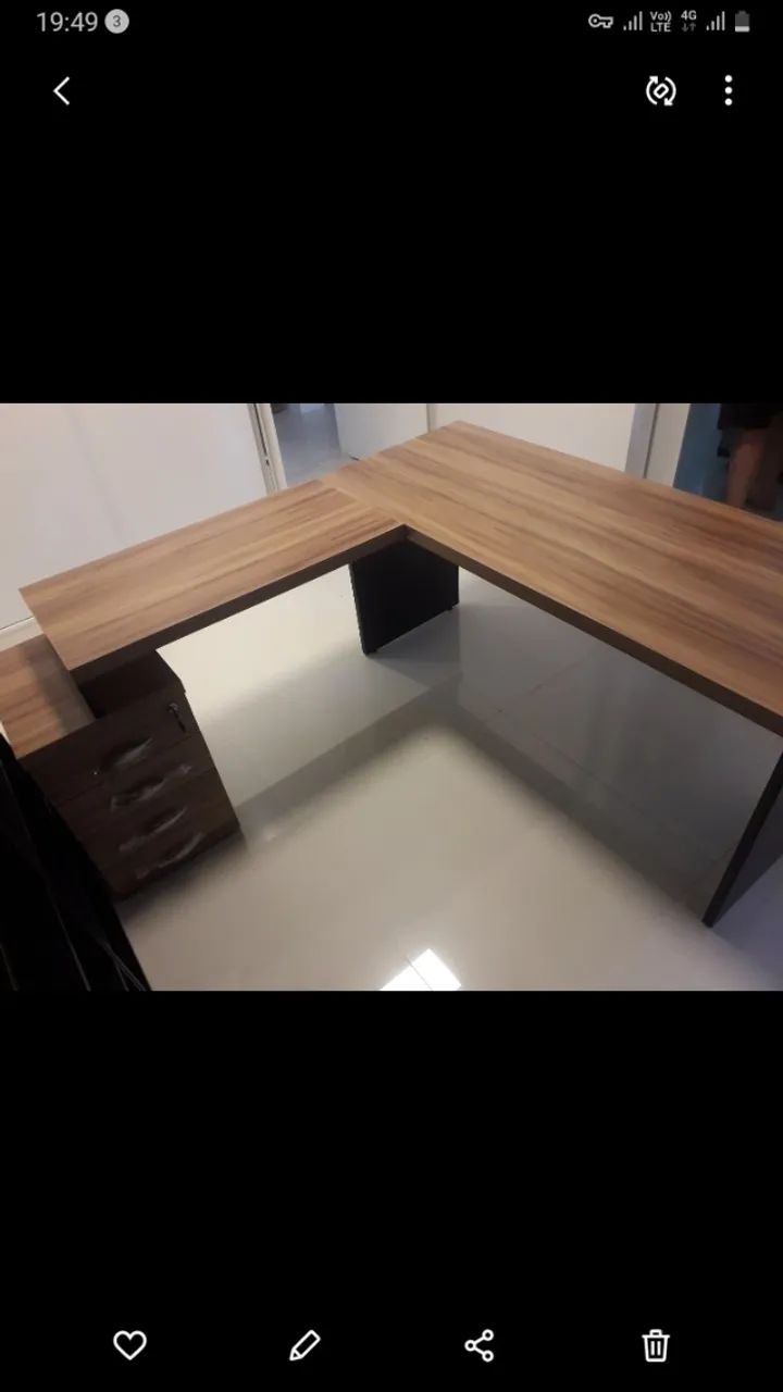 MESA EM L TAMPOS 40MM ESPESSURA  1,85X1,50CM 4 GAVETOES LINDA * - Foto 3