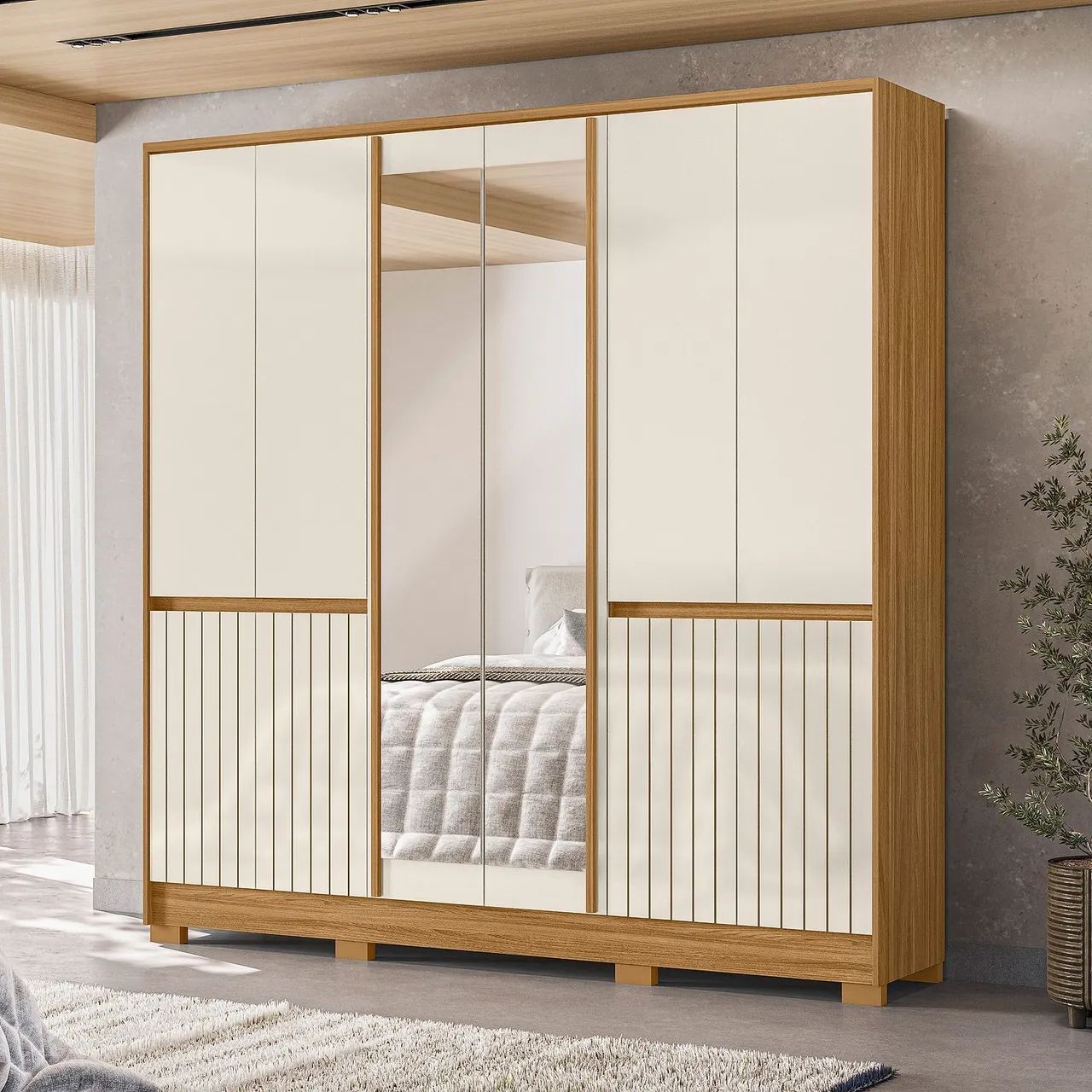 Guarda-Roupa de Casal 6 Portas com Espelho
