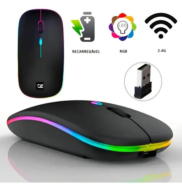 Mouse Sem Fio RGB Eletro EL-2103 Bluetooth + 2.4GHz Recarregável DPI Ajustável Ergonômico - Foto 3
