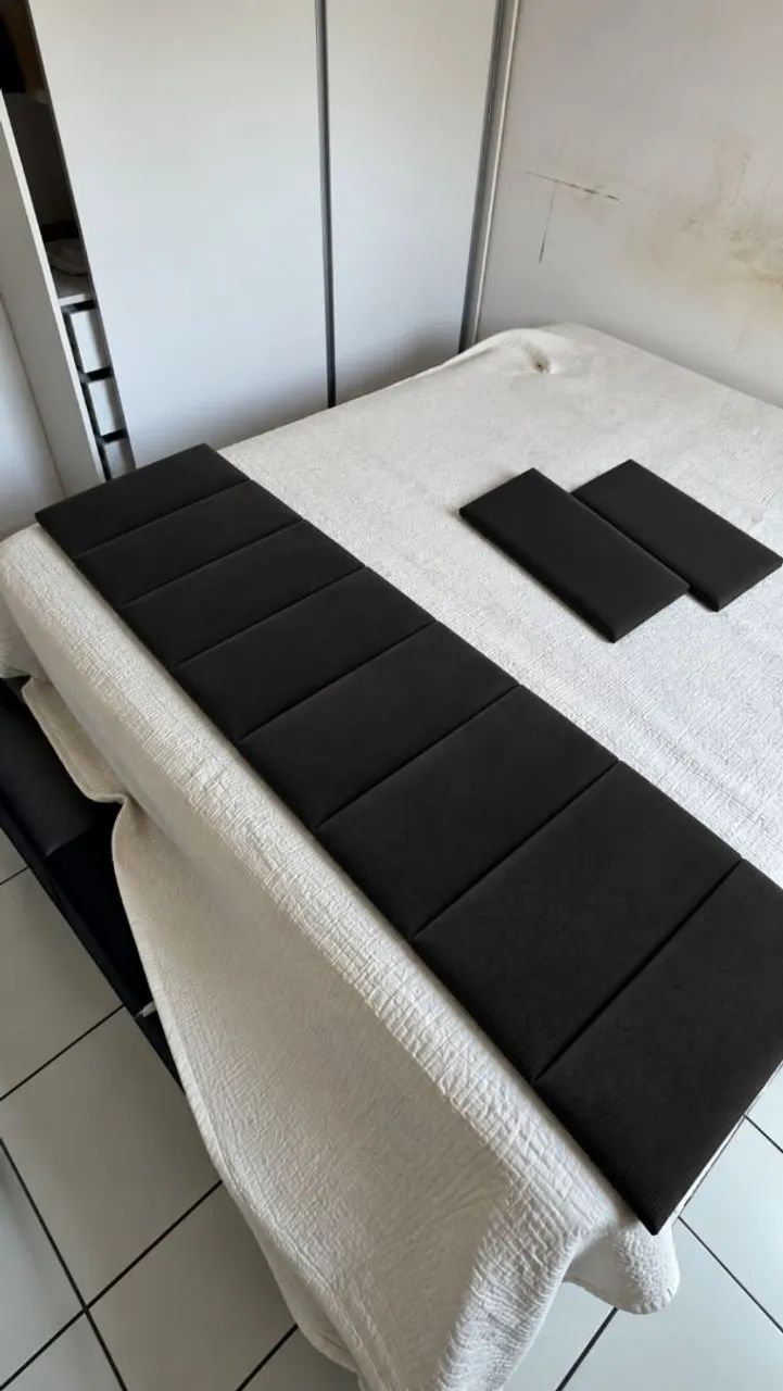 Cabeceira Estofada Preta Modular para Cama - Foto 3
