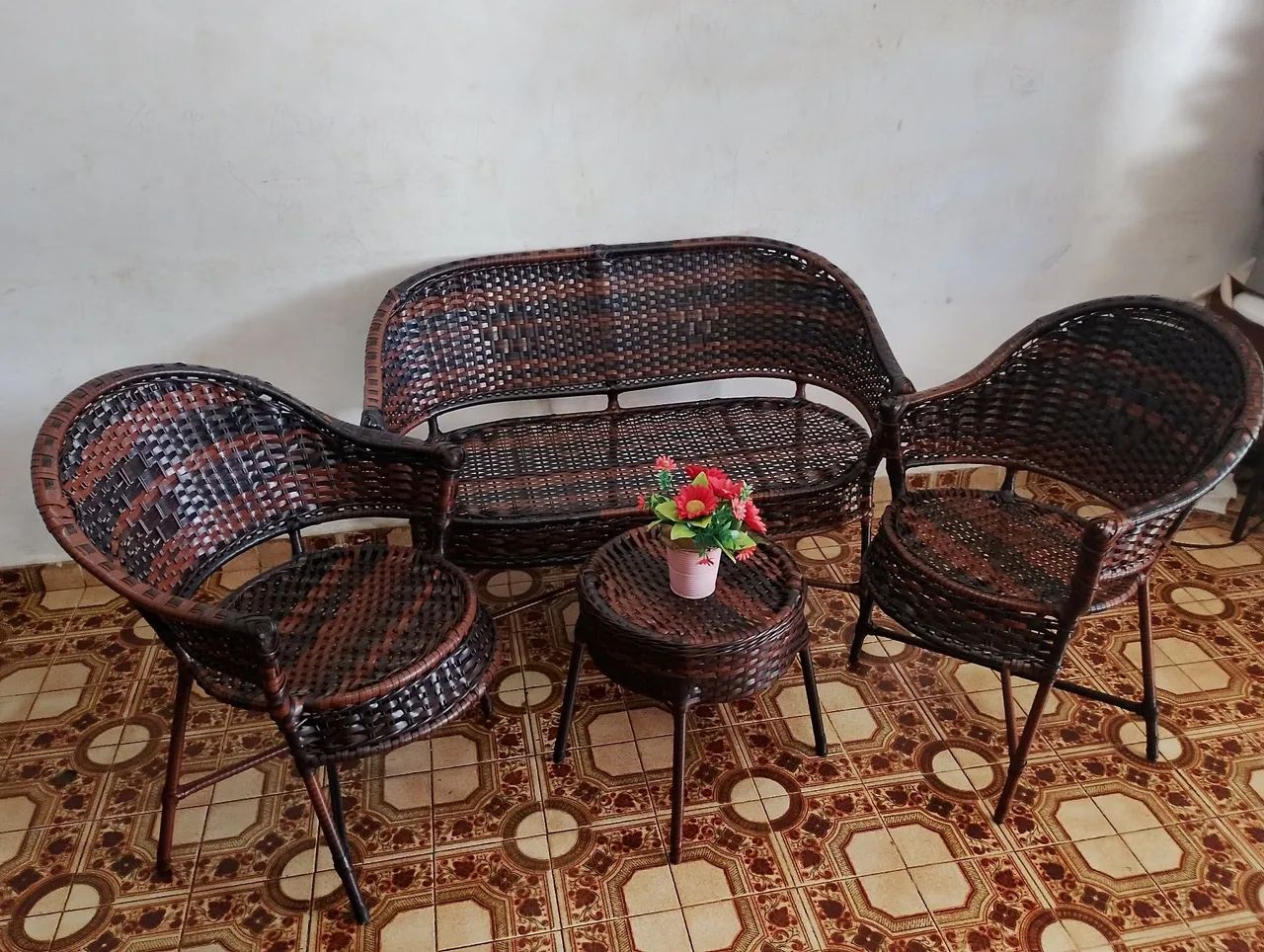 Jogo de sofá de vime sintético 