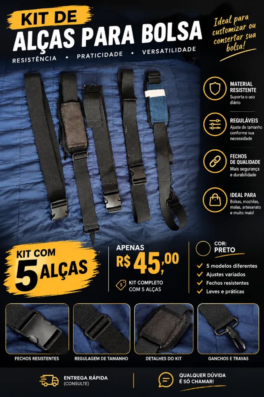 kit com 5 alças para bolsa