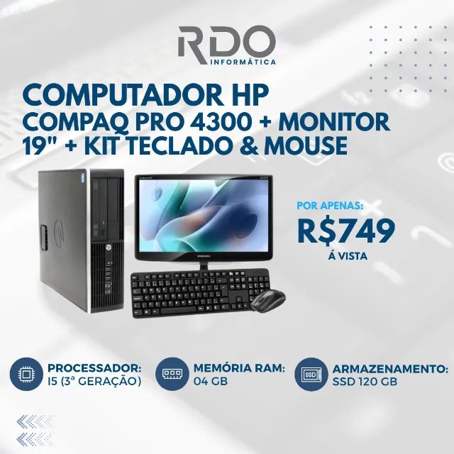 PC Completo HP PRO 4300 I5 3A 04GB RAM SSD 120GB