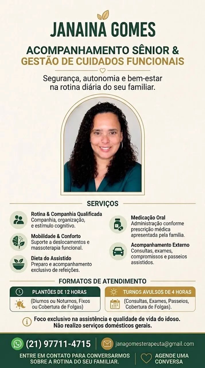 Cuidadora de Idosos e Gestão de Rotina - Plantões e Diárias