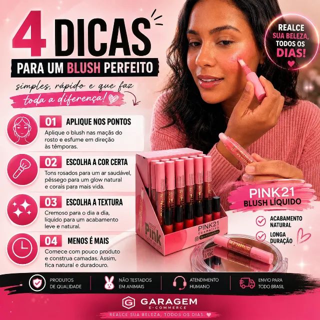 Blush Líquido Multiuso Pink 21 Para Rosto Lábios e Olhos - Foto 3