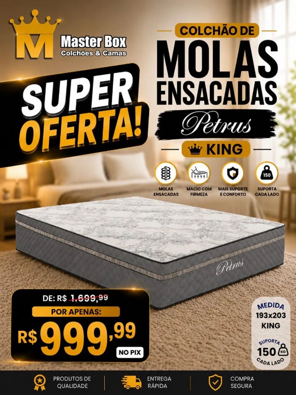 Colchão de molas ensacadas King 