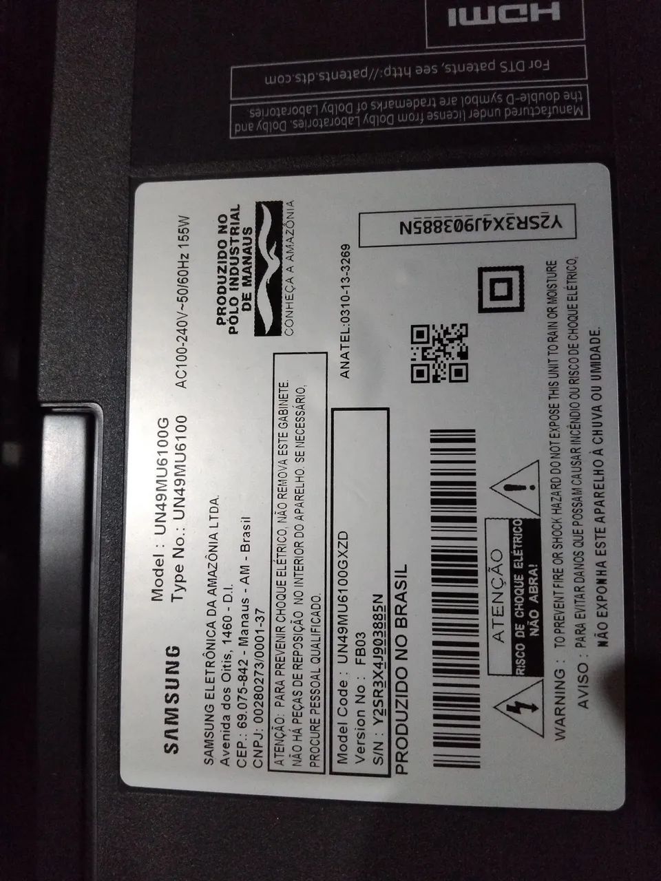 Tv Samsung 49 pol com defeito 