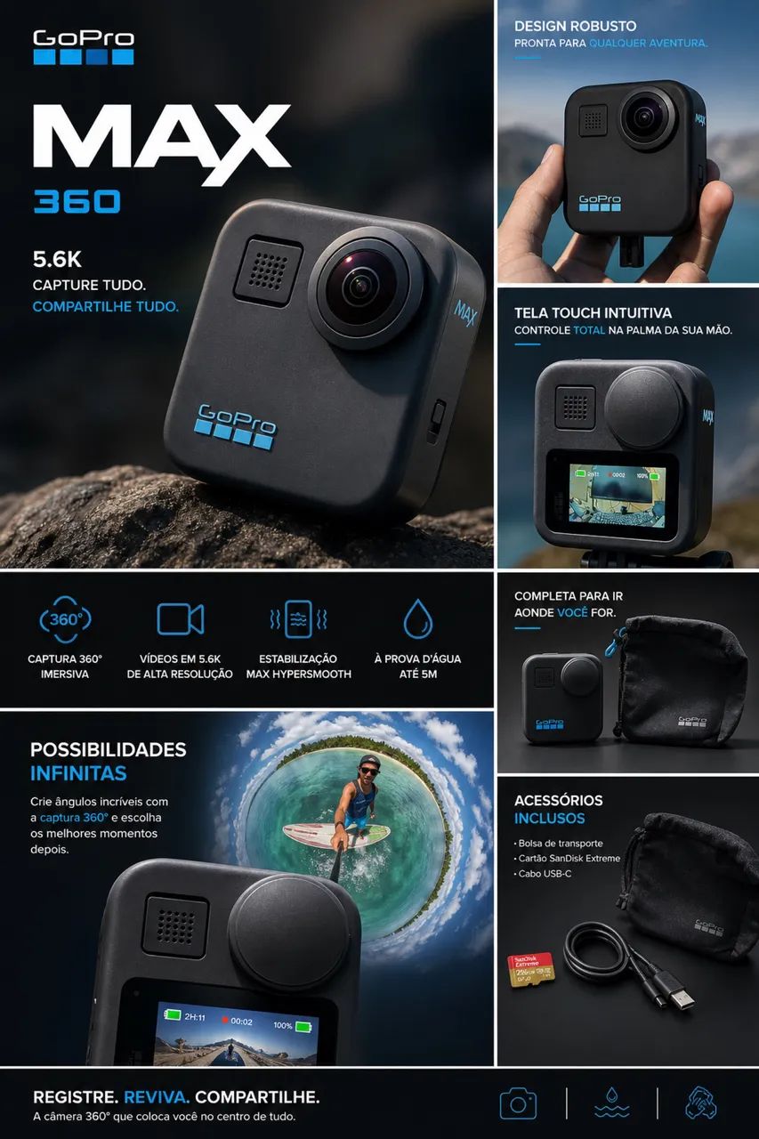 GoPro MAX 360 + Cartão de Memória 256GB - Completa e Pronta para Uso! - Foto 5