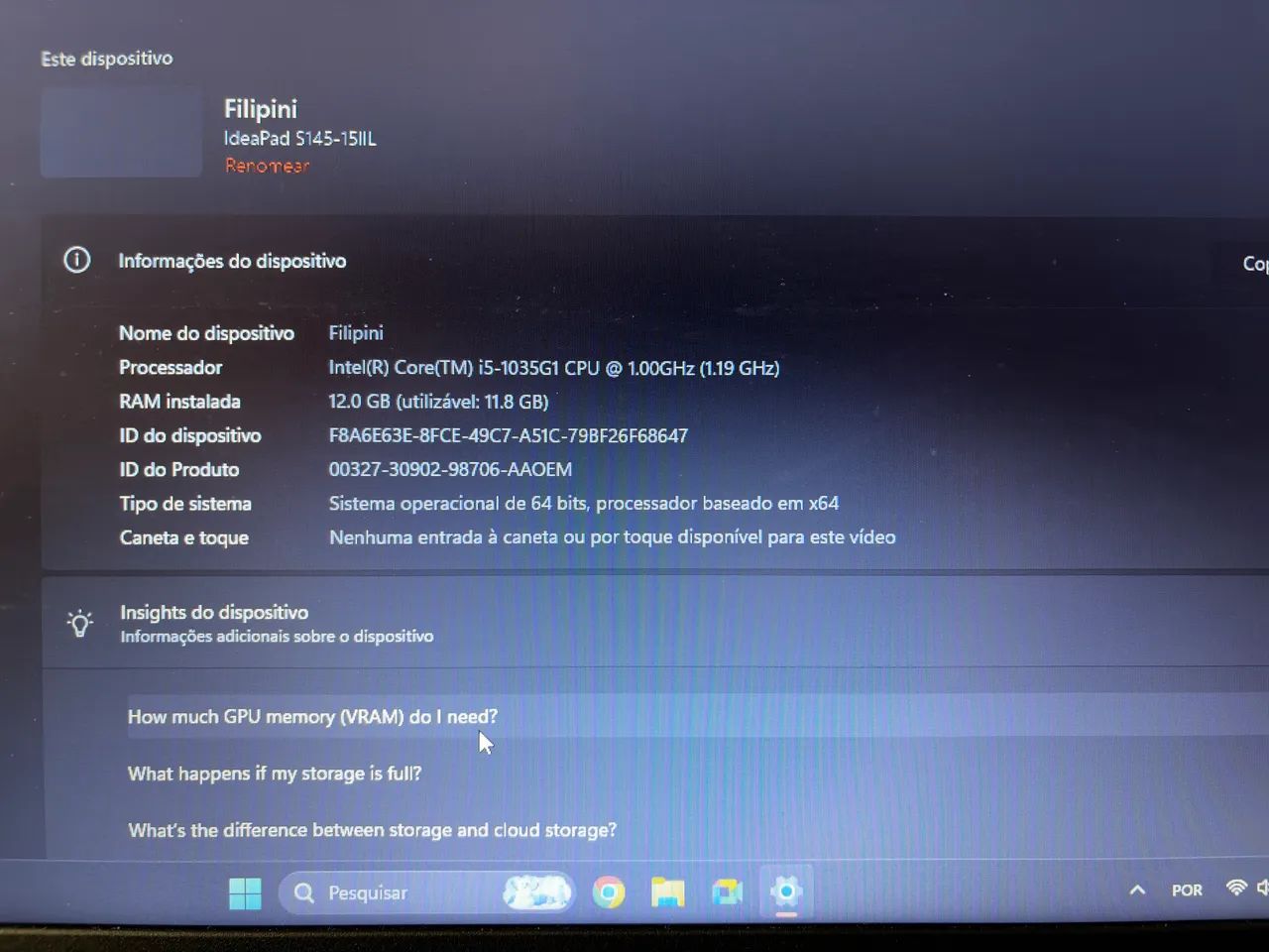 Lenovo S145 Intel i5 10ª generation, 1TB, 12GB RAM + 16GB Optane - perfeitas condições  - Foto 3