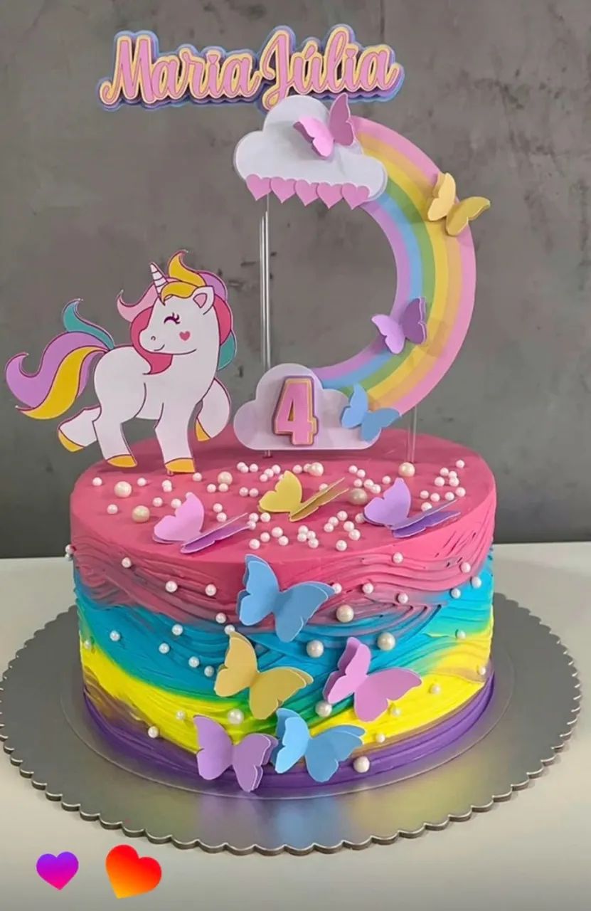 Topo de bolo Unicórnio Arco Íris 