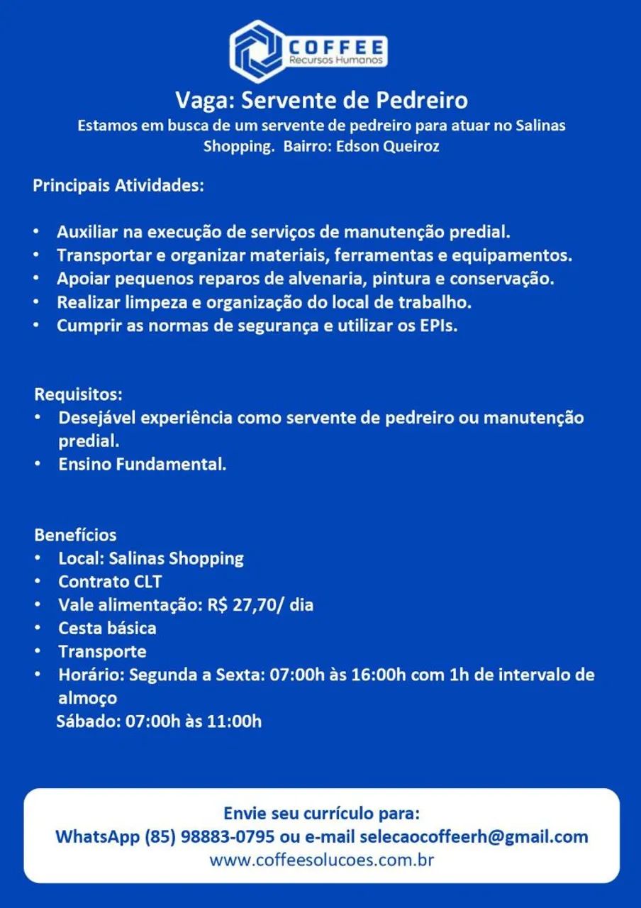 Vaga Servente de pedreiro 