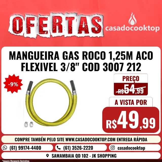 MANGUEIRA GAS ROCO 1,25M ACO FLEXIVEL 3/8" COD 3007 212