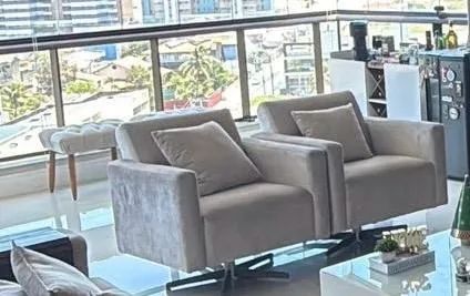 Par de Poltronas Decorativas Quadradas Base Giratória (Veludo/Suede) - Foto 2