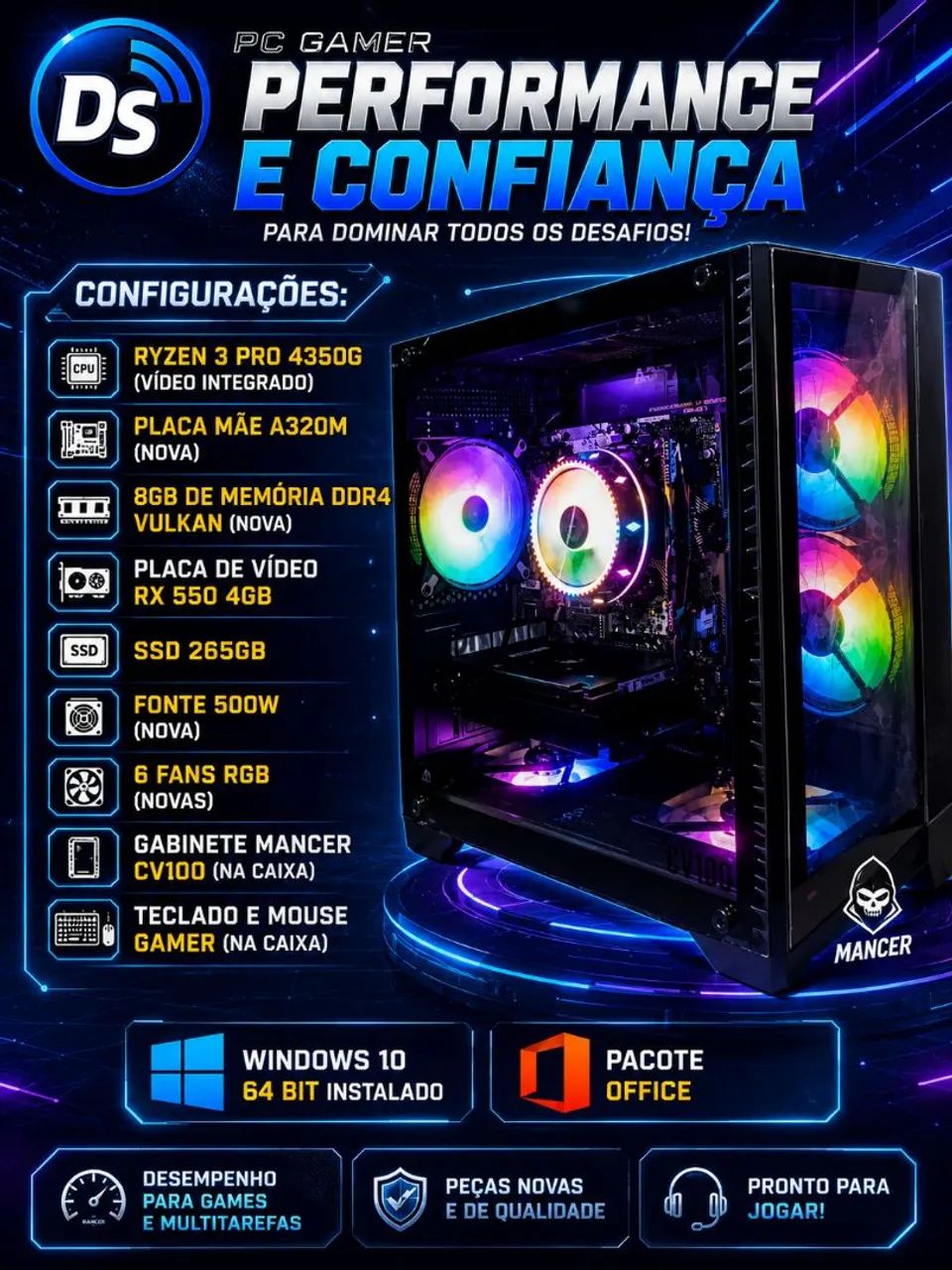 PC GAMER RYZEN + MOUSE E TECLADO GAMER (NOVO) - Computadores e