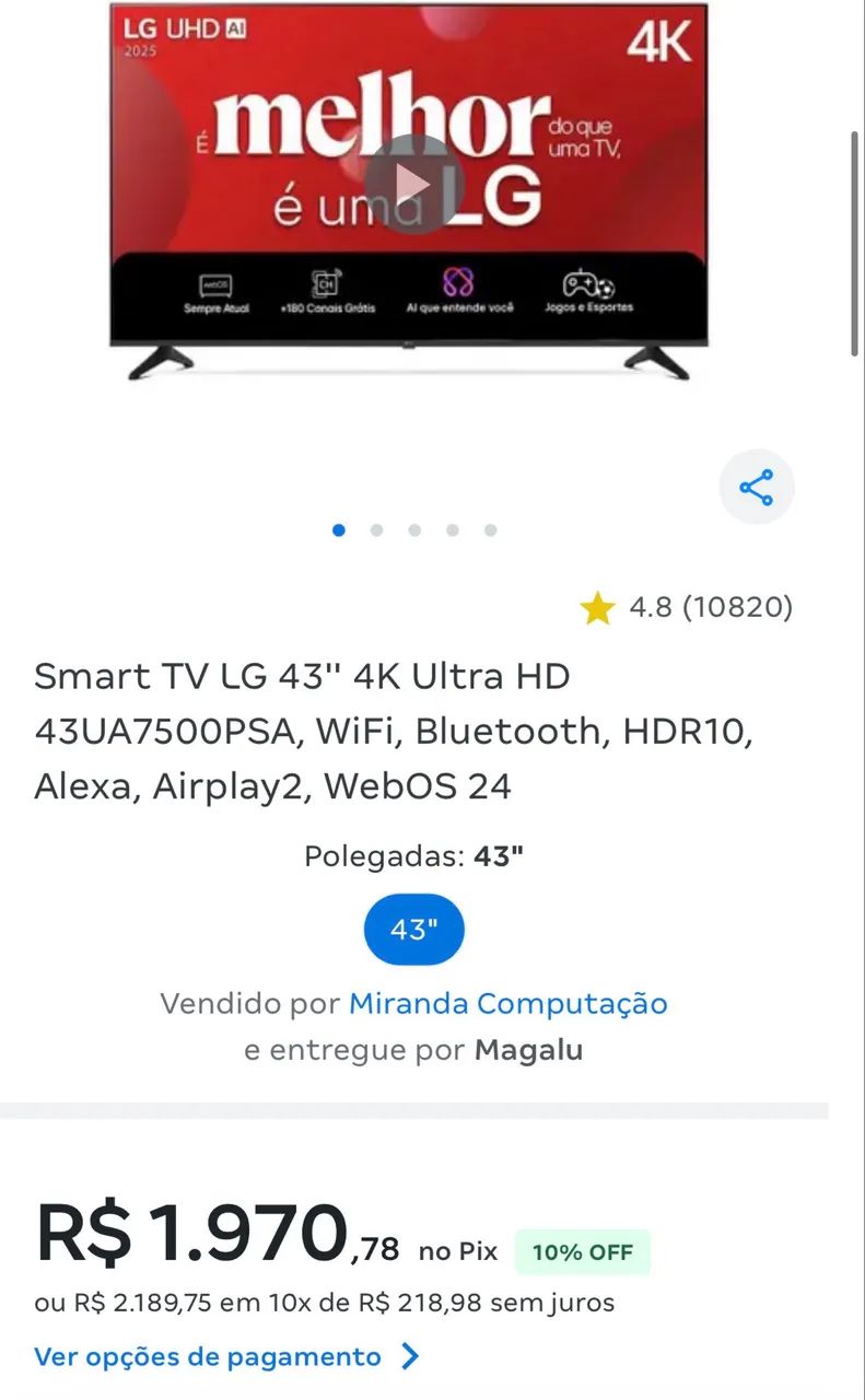 TV LG 43 Polegadas ainda na garantia e com plásticos na lateral  - Foto 2