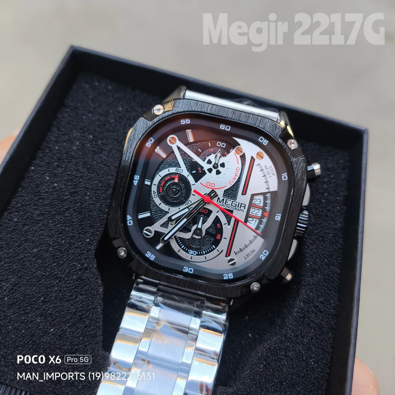 MEGIR 2217G - Relógio Sport/Luxo, Cronógrafo 100% Funcional e 2 Pulseiras  - Foto 5