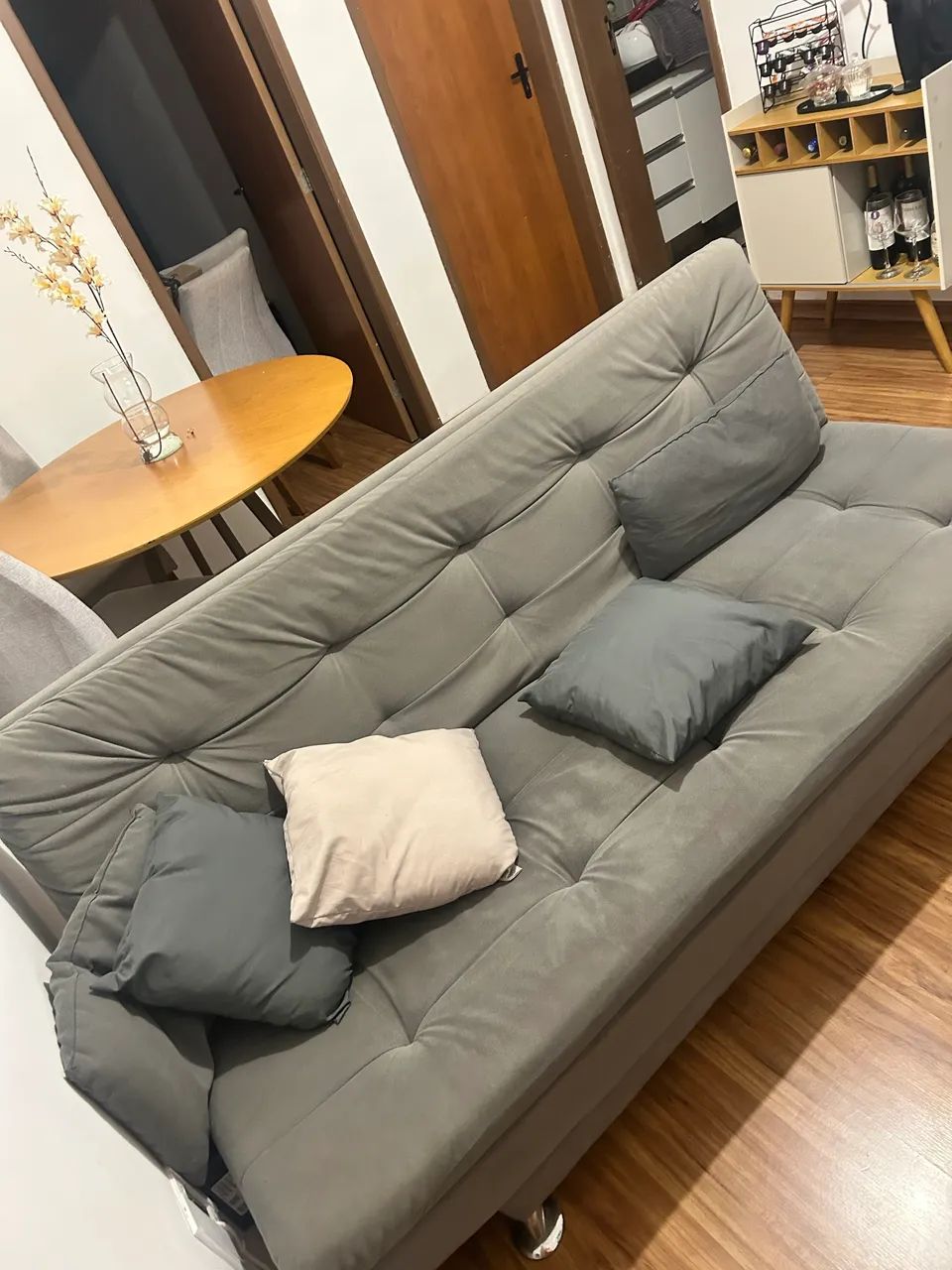 Sofá cama-cinza 
