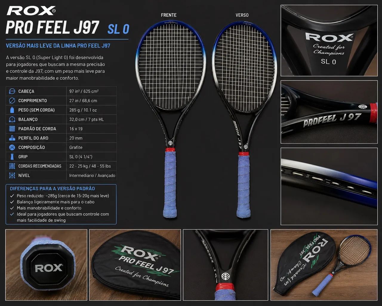 raquete rox pro feel j97 sl 0 (excelente estado) - Foto 6
