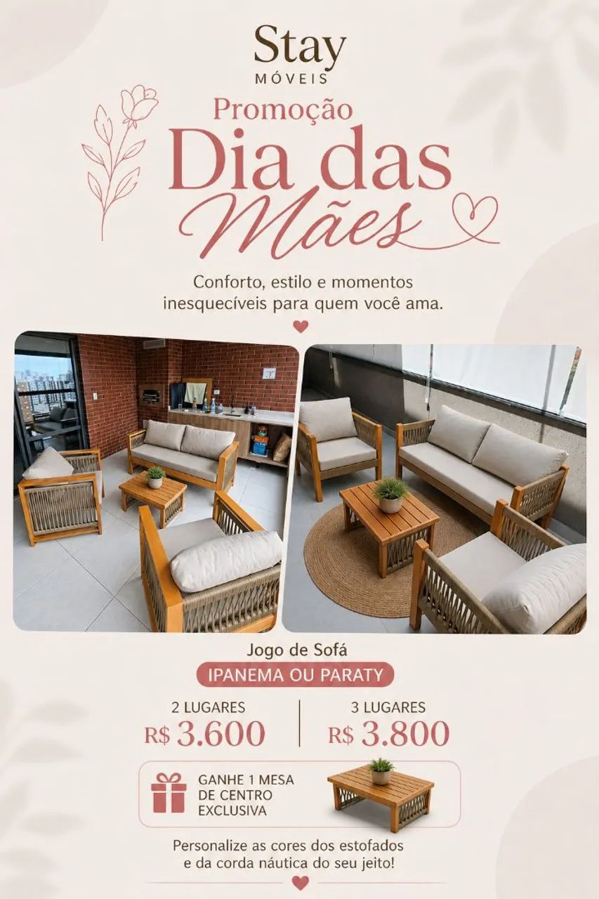 JOGO DE SOFÁ EM CORDA NÁUTICA ( PROMOÇÃO MÊS DAS MÃES)