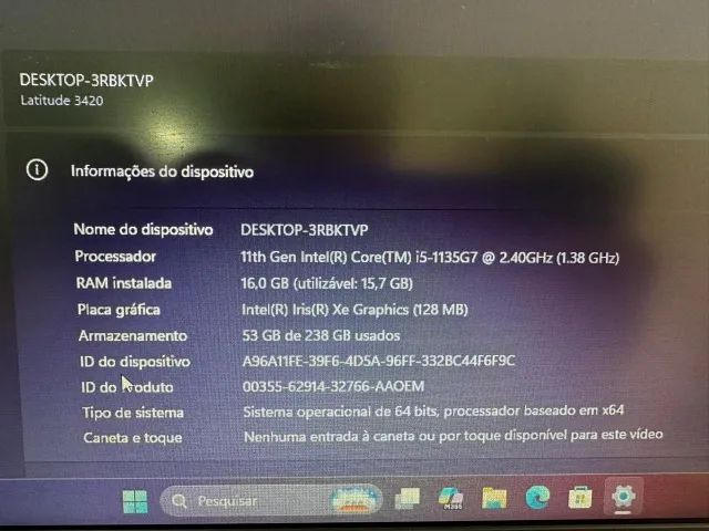 NOTEBOOK DELL LATITUDE 3420 TELA HD 14 POLEGADAS, I5 GERAÇAO 11, 16GB RAM, SSD 256, WIN11 - Foto 4