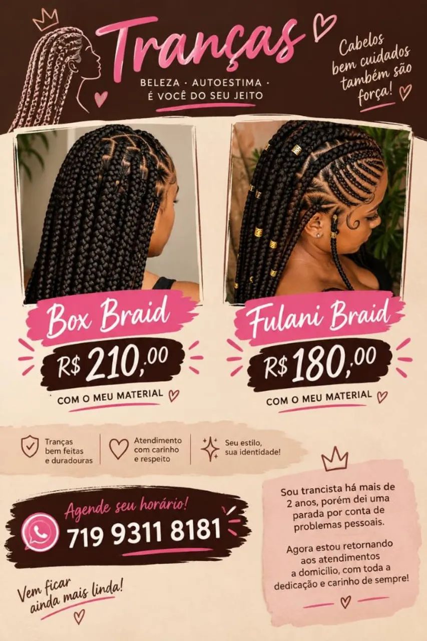 Box braids 210,00 com material incluso!!