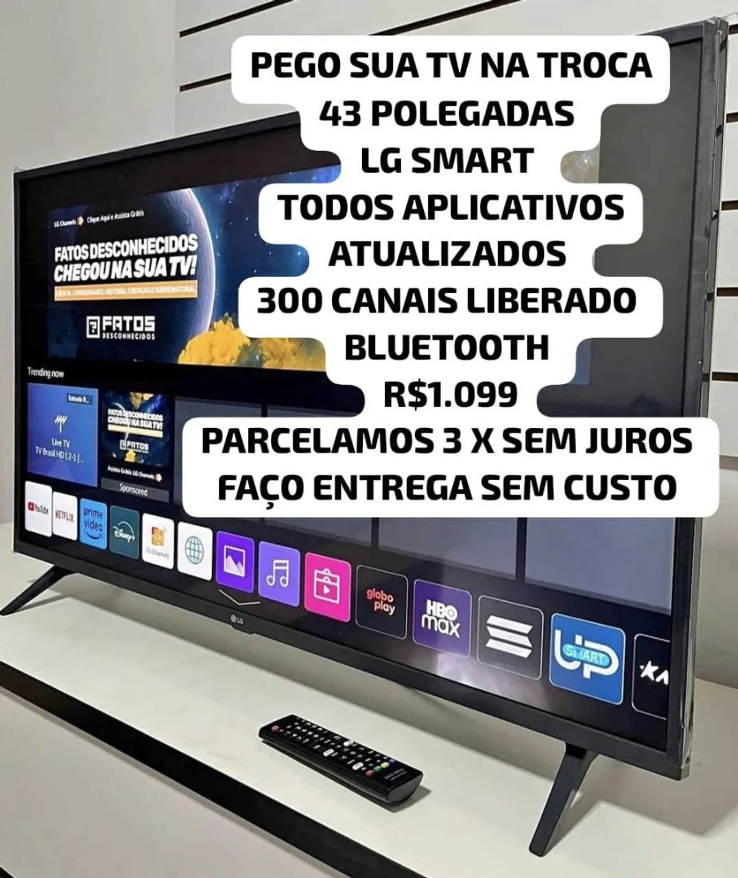 TELEVISÃO 43 POLEGADAS LG SMART BLUETOOTH 600 CANAIS TODOS APLICATIVOS ATUALIZADOS ENTREGA