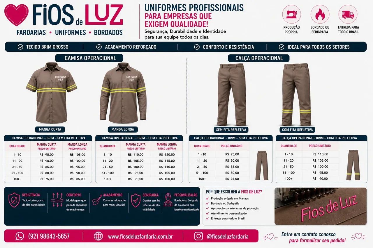 Conjunto Brim Grosso, Farda Personalizada bordada - Foto 2
