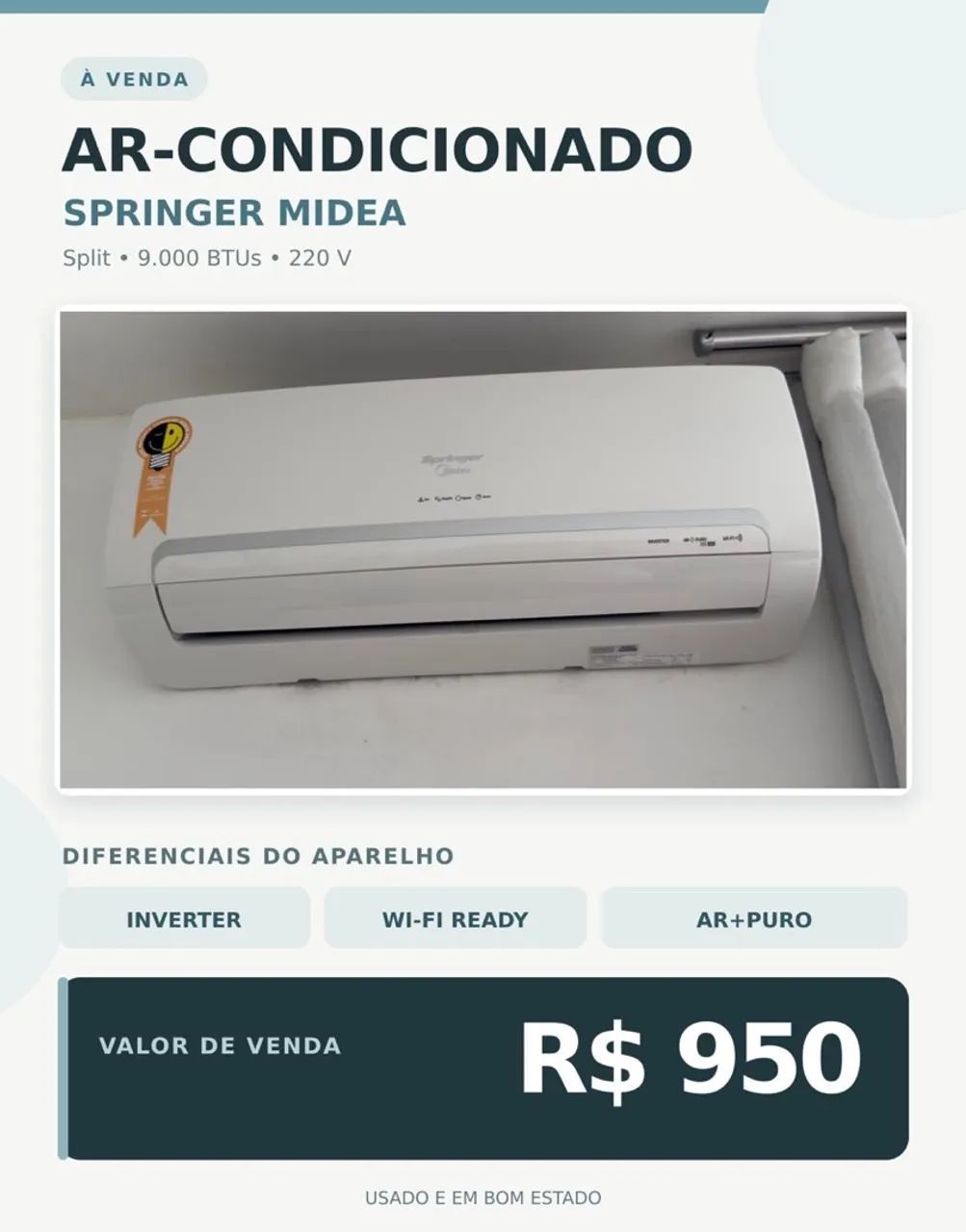 Ar condicionado 9.000 BTUS 