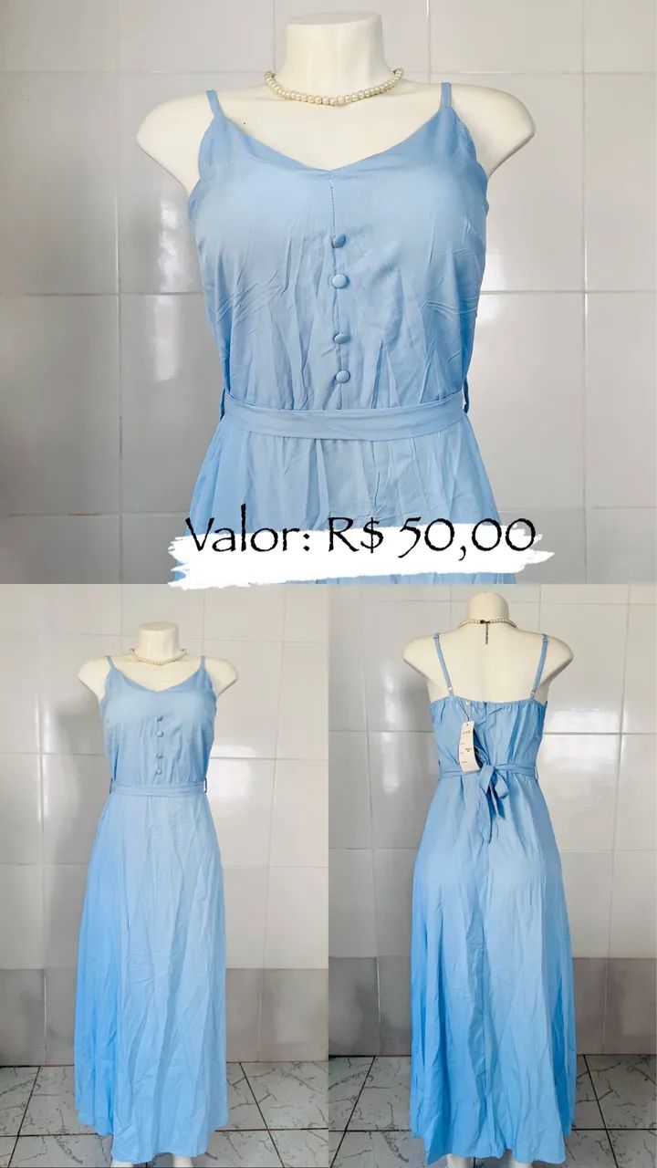 Vestido longo azul claro 