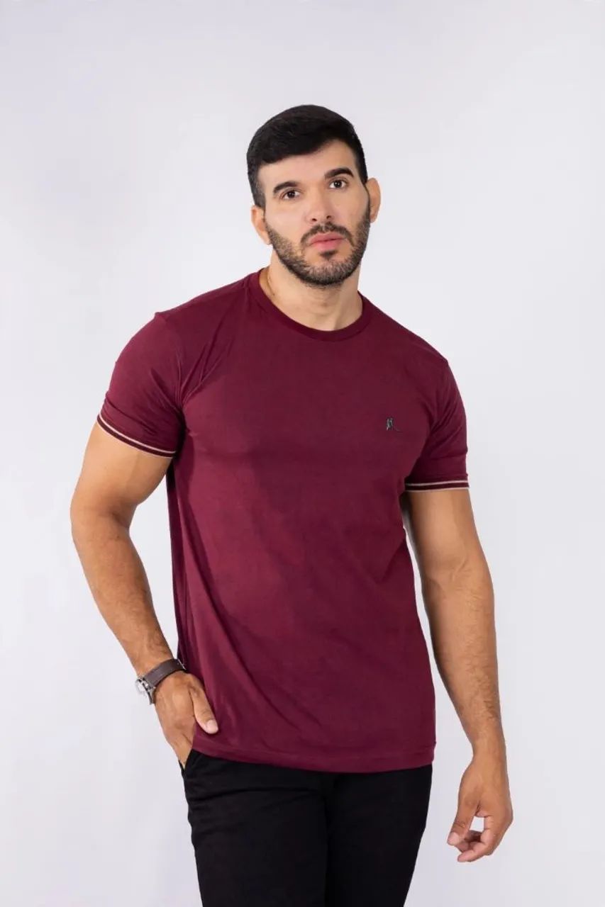 Camisa básica com punho listrado 