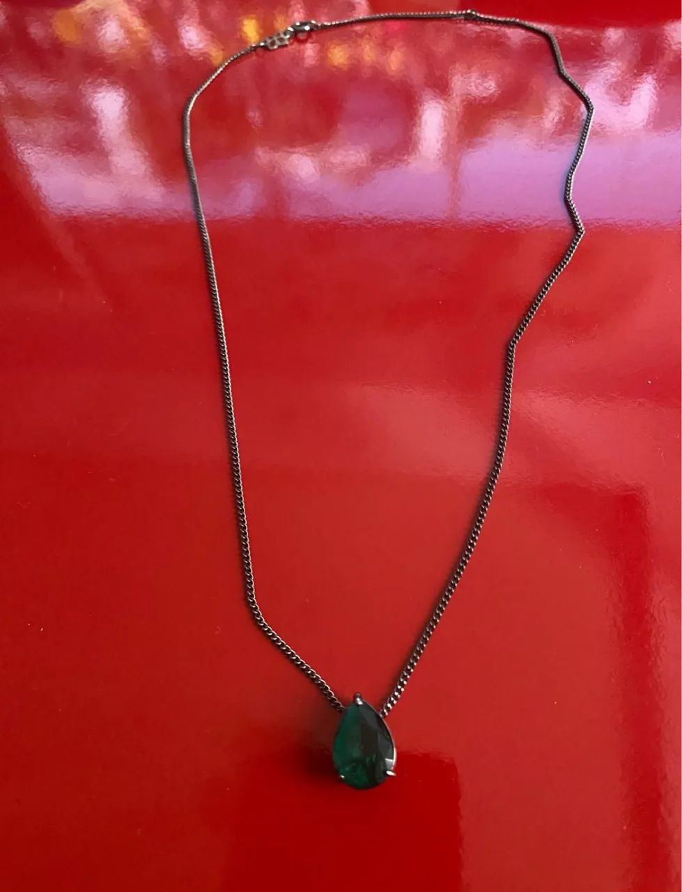 cordão em ródio com pingente zircônia verde 45cm - Foto 2