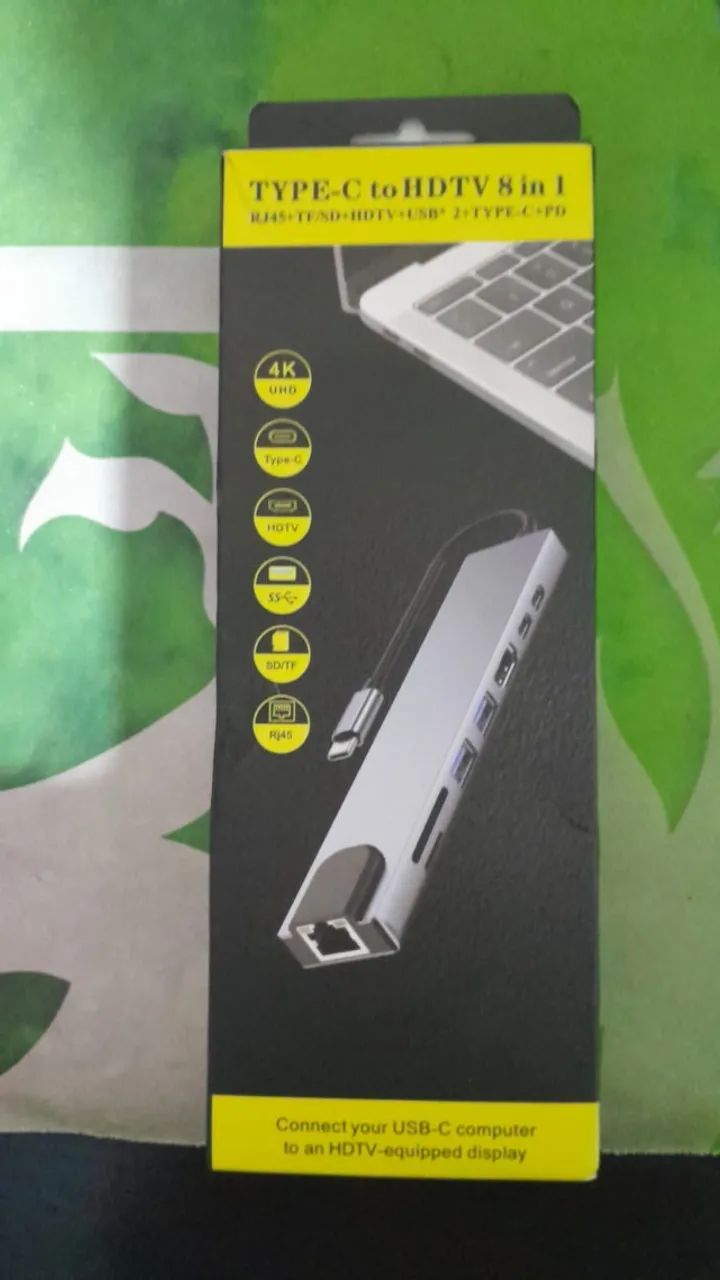 "HUB TYPE-C 8 EM 1 EM ALUMÍNIO - 4K UHD, HDMI, USB 3.0, SD/TF, RJ45 - NOVO!