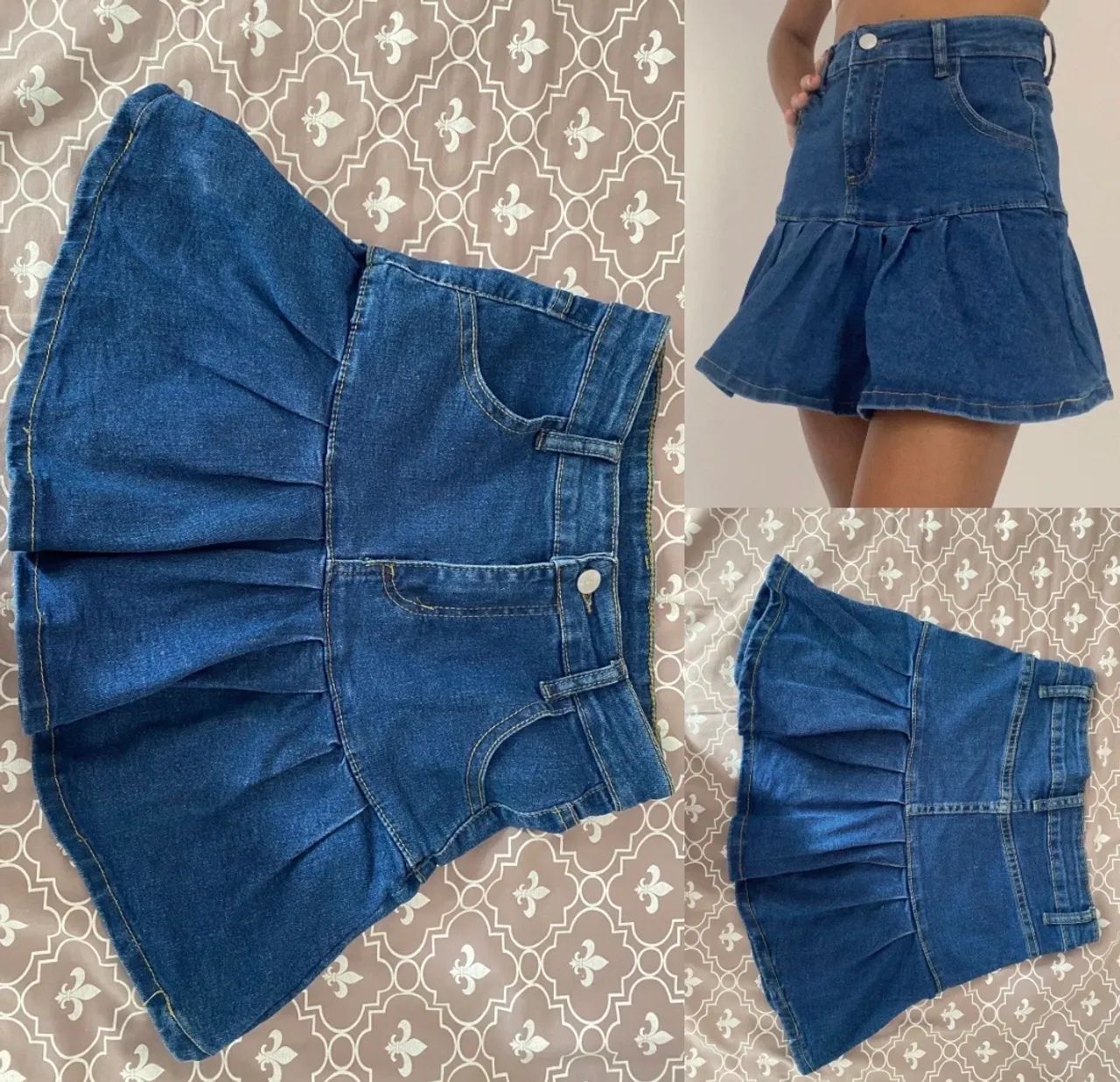  Saia denim plissada jeans japonesa estilo shoujo k-pop jeans (16 anos) - Foto 2