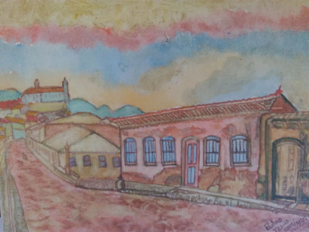 Pinturas em papel e em telas.
