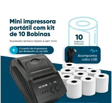 Mini Impressora Termica Usb E Bluetooth Kit C/ 10 Bobinas - Foto 2