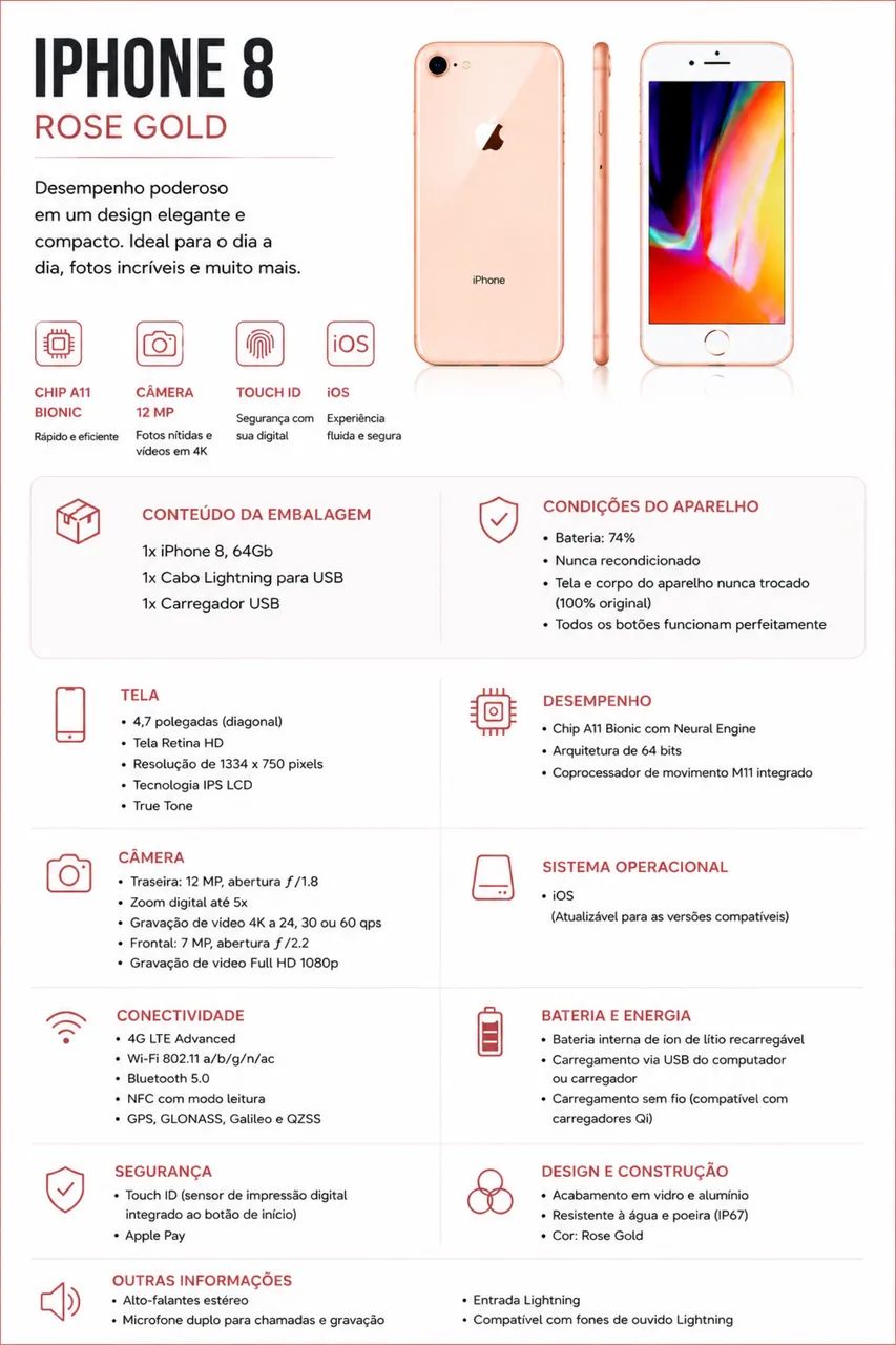 Apple iPhone 8 64GB Rose Gold - Celulares e Smartphones - Vila